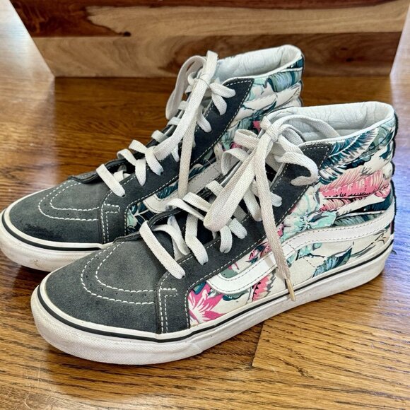 Grey With Hawaiian Print Vans Old Skool Hi tops. Men’s 6.5. Women’s 8. - Picture 1 of 6